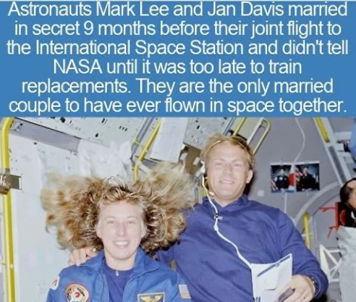 Astronauts Mark Lee and Jan Davis, married in secret, showcasing interesting facts in space