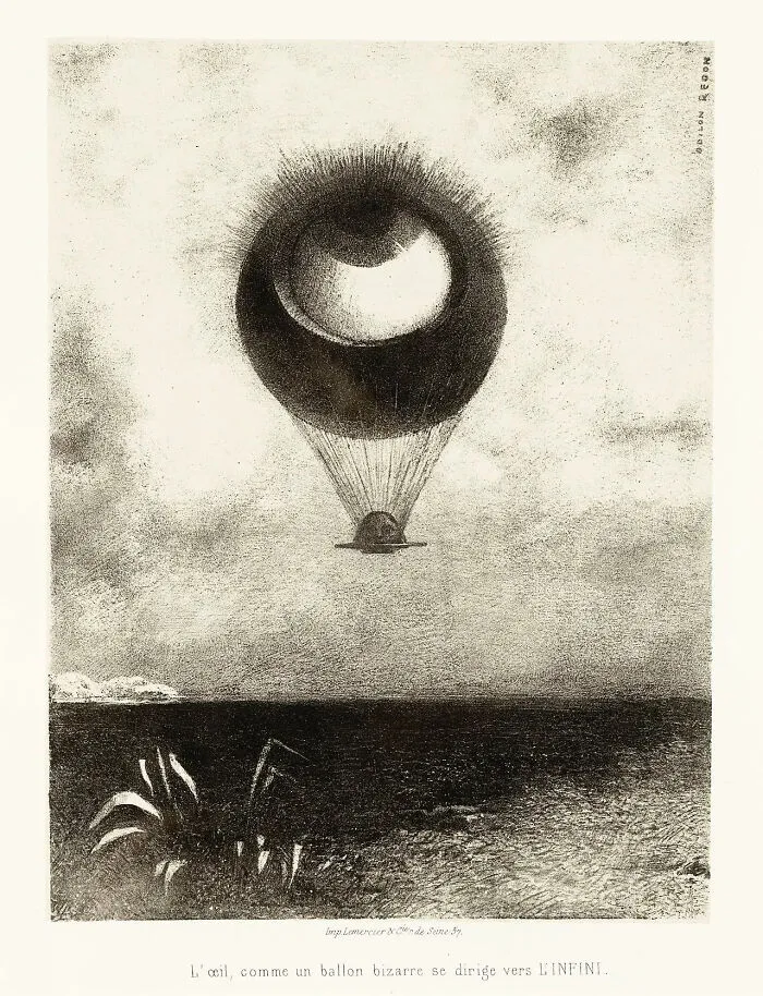 The Eye Like A Strange Balloon By Odilon Redon, Lithograph, 1882