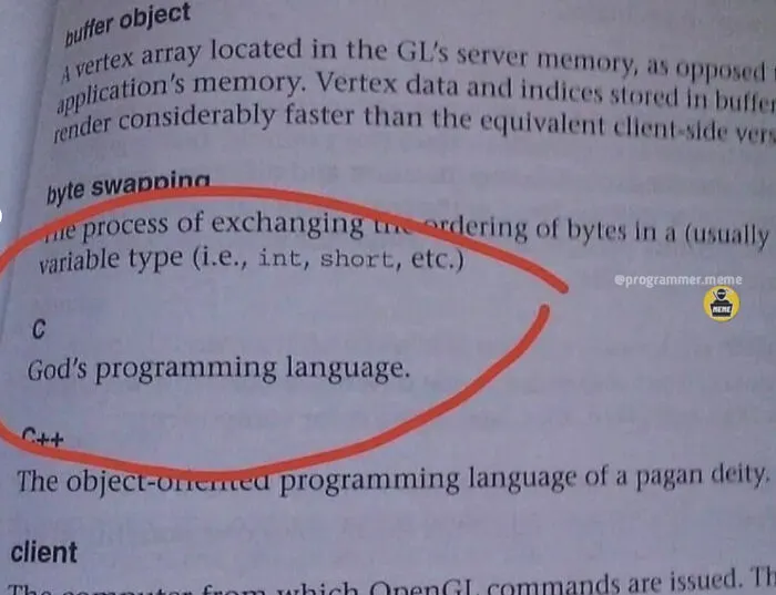Programming book excerpt calling C language God's programming language
