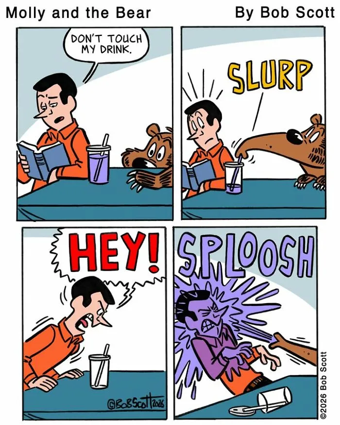 This Cartoonist Imagines A Family Living With A Lovable Bear Who Is Afraid Of Almost Everything (40 Comics)