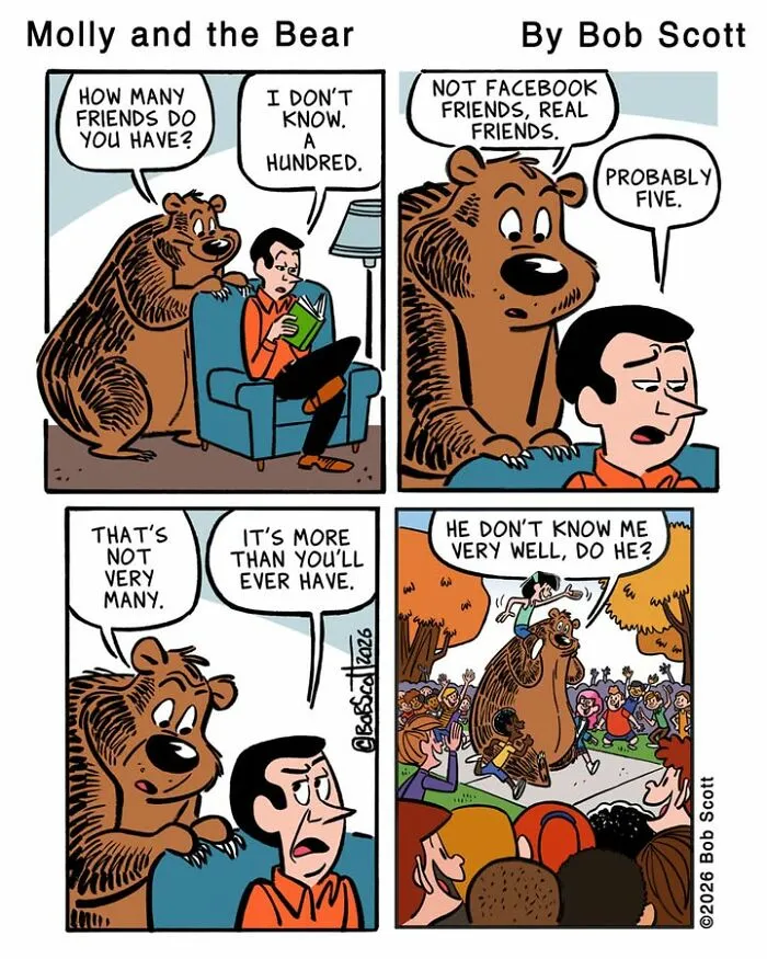 This Cartoonist Imagines A Family Living With A Lovable Bear Who Is Afraid Of Almost Everything (40 Comics)