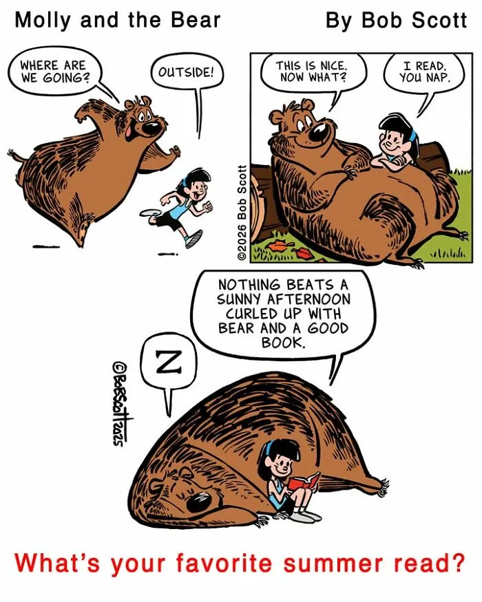 This Cartoonist Imagines A Family Living With A Lovable Bear Who Is Afraid Of Almost Everything (40 Comics)