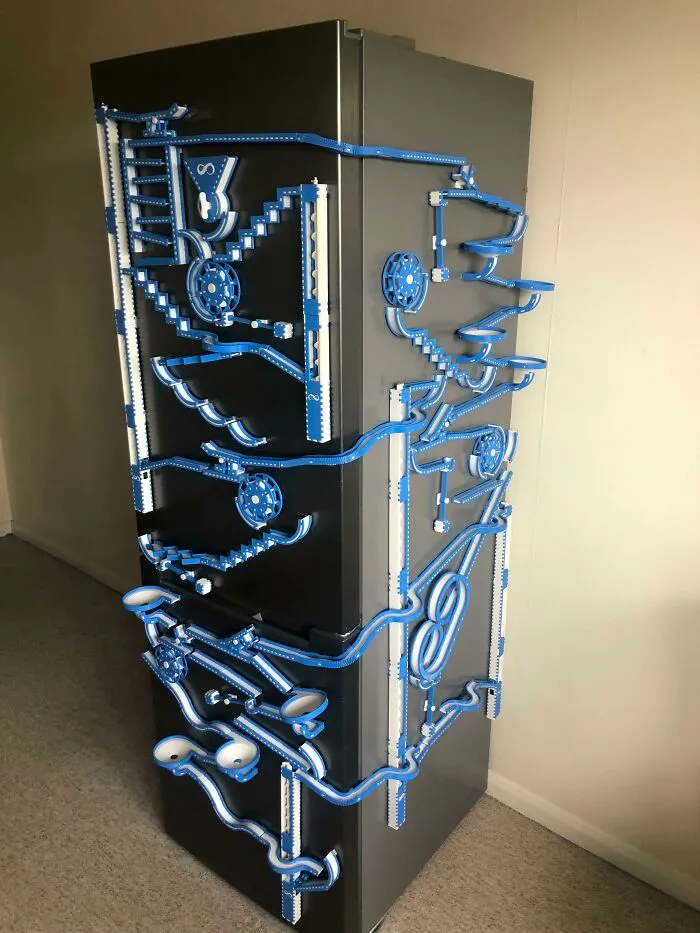 I Designed And 3D Printed A Marble Run On My Fridge