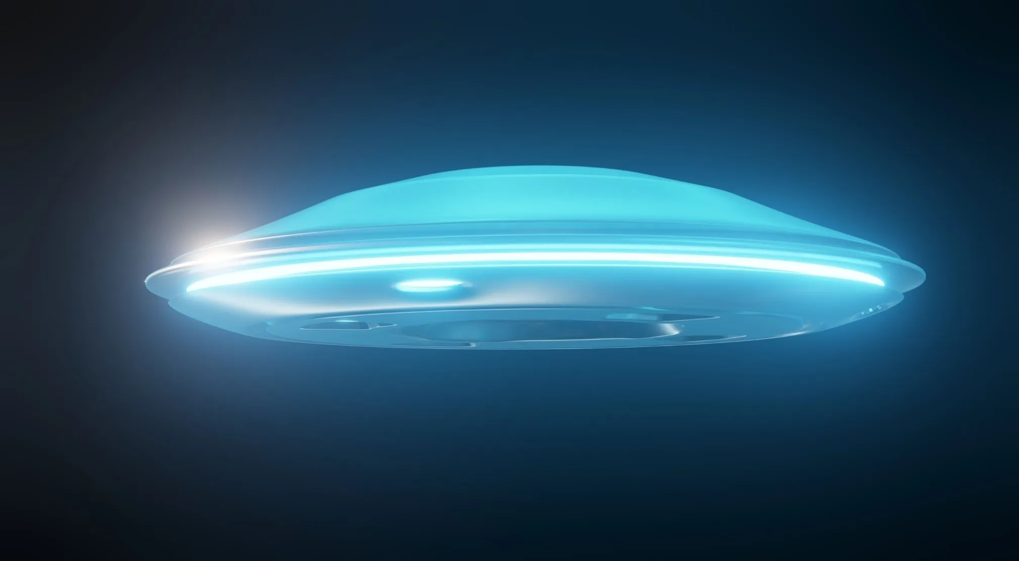 A blue glowing UFO against a dark background, illustrating UFO and Conspiracy Theories Trivia.