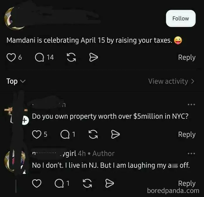 A screenshot showing an online discussion about unbelievably stupid statements and infuriating comments regarding taxes.