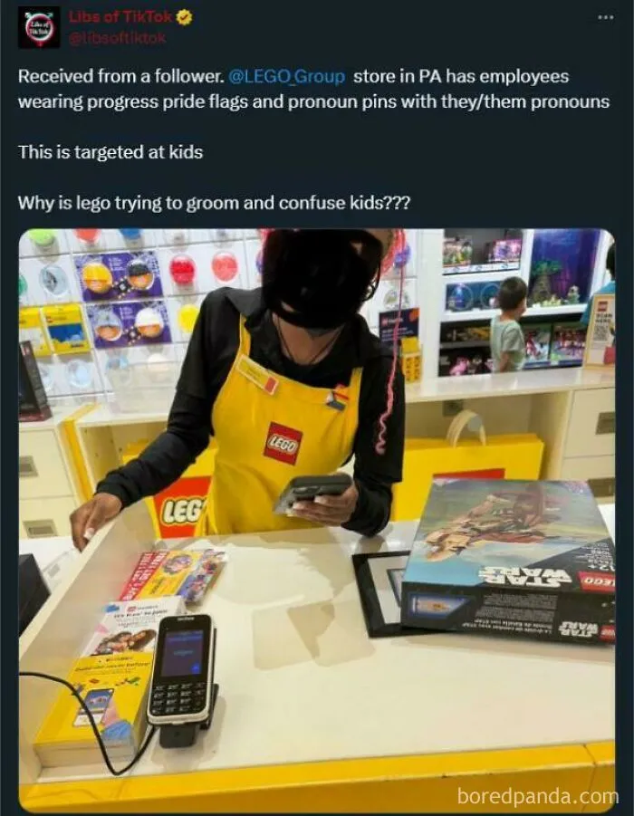 Oh My God… Who Cares About The Pin? What Next? You Harass The Staff For Wearing Coloured Hair?