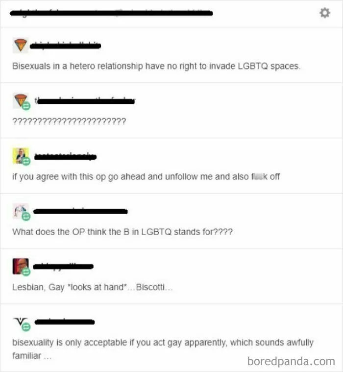 An unbelievably stupid and infuriating online discussion about bisexuals in LGBTQ spaces.