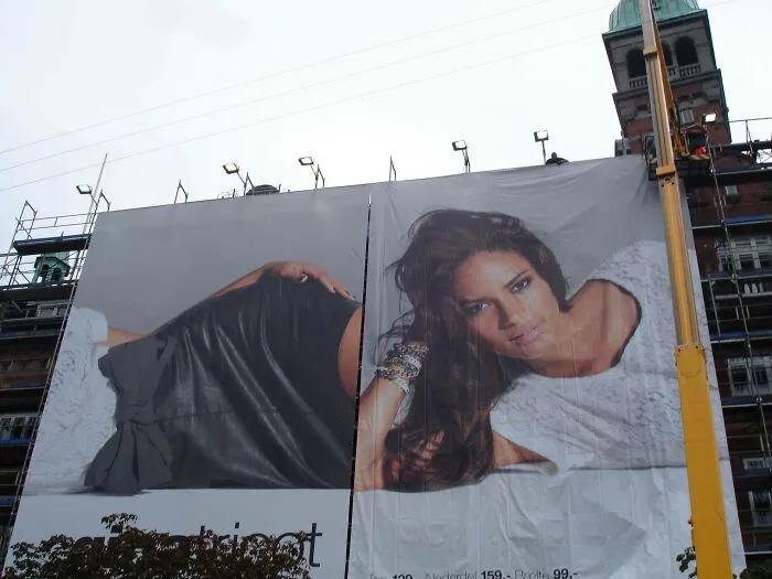 A large outdoor billboard showing a woman in two parts, with a gap in between, demonstrates hilarious ad placements.