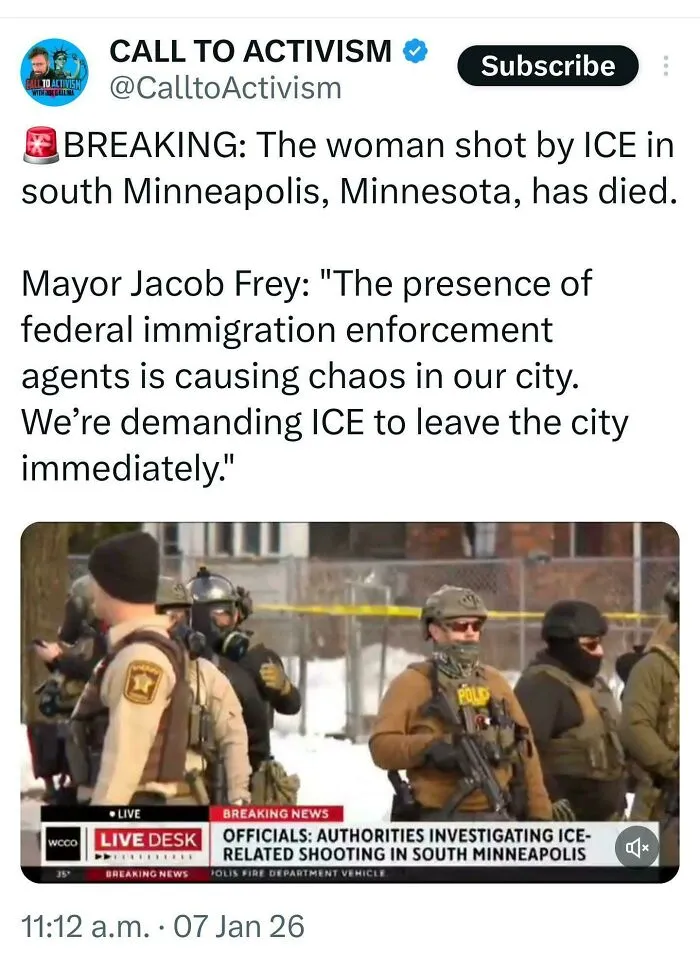 A news report from Call to Activism about ICE activity in Minneapolis, highlighting an 'Eat The Rich' moment.