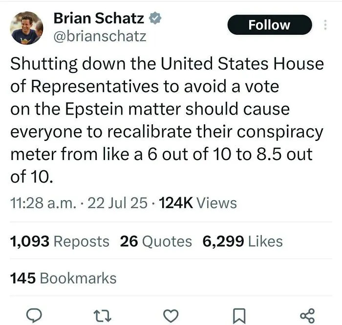 A tweet about the US House of Representatives shutting down to avoid a vote on the Epstein matter, fueling Eat The Rich sentiment.