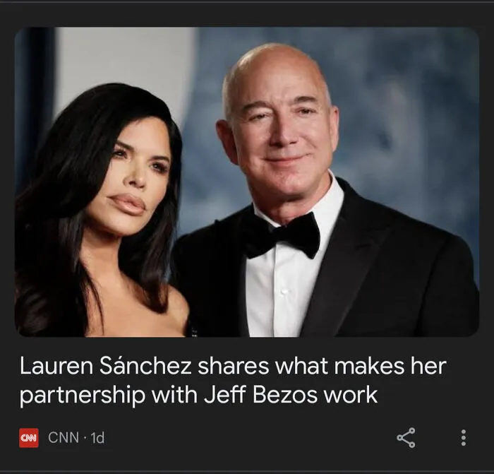 Jeff Bezos and Lauren Sánchez at an event, illustrating an Eat The Rich moment for the wealthy.