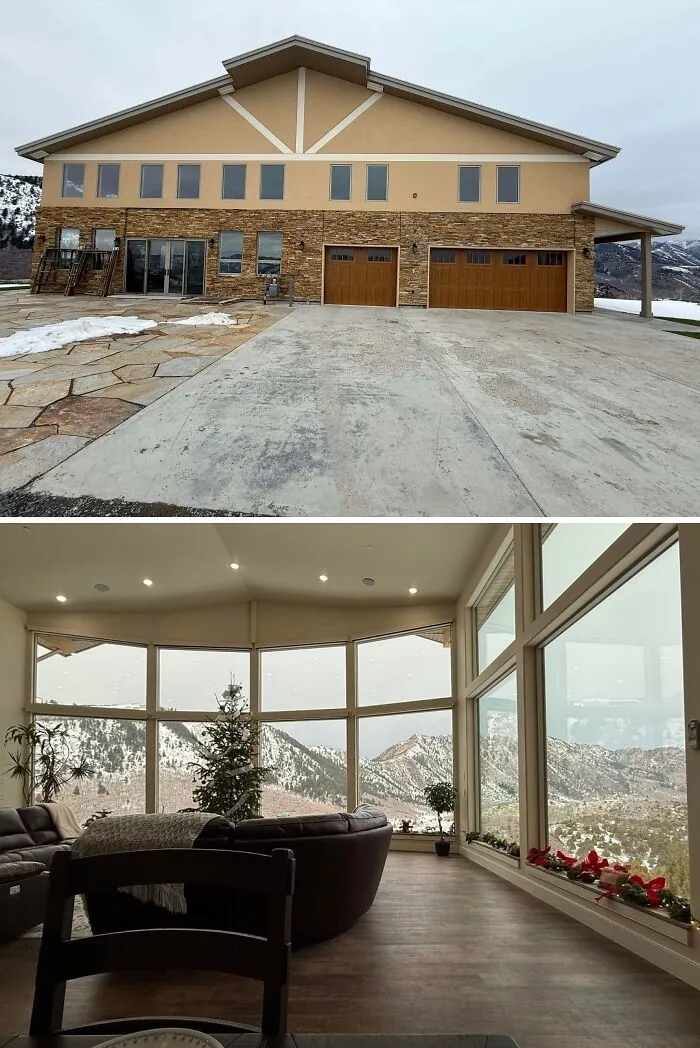 My Parents Recently Built This Home. They Refused To Work With An Architect Or Designer Because Those Are A ‘Waste Of Money’. First Picture Is Actually The Front/Facade Of The Home