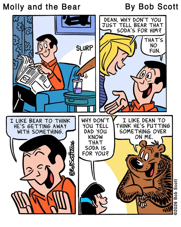 This Cartoonist Imagines A Family Living With A Lovable Bear Who Is Afraid Of Almost Everything (40 Comics)