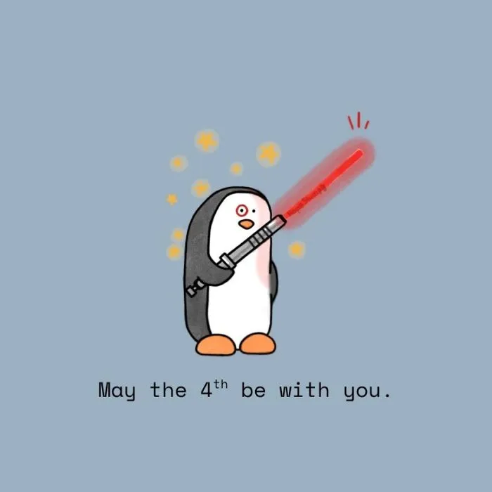 Penguin using a lightsaber in a one-panel comic bringing animals to life.