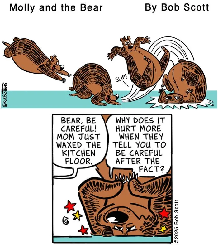 This Cartoonist Imagines A Family Living With A Lovable Bear Who Is Afraid Of Almost Everything (40 Comics)