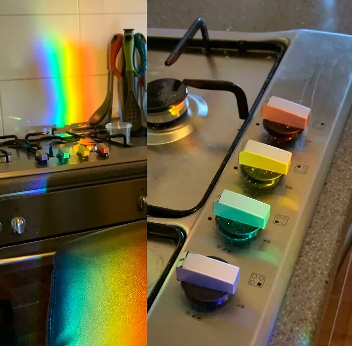 The Sun Shining Through My Fish Tank Aligned Perfectly On Each Knob