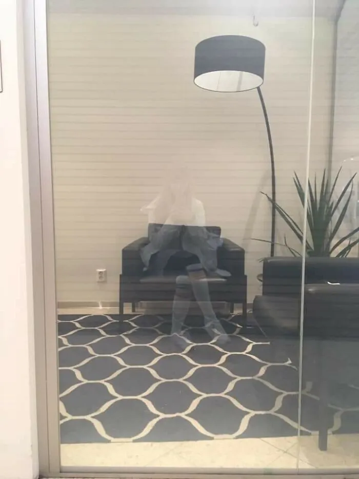 Sat On A Bench Outside An Office And Noticed My Reflection In The Window Perfectly Fit In The Chair