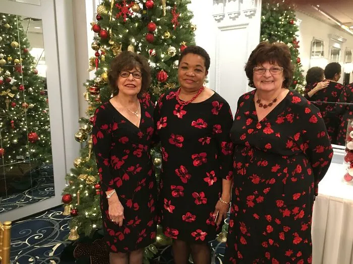 My Grandma (Left) Went To A Wine Tasting & Met Her Two Friends There & They Were All Wearing The Same Dress