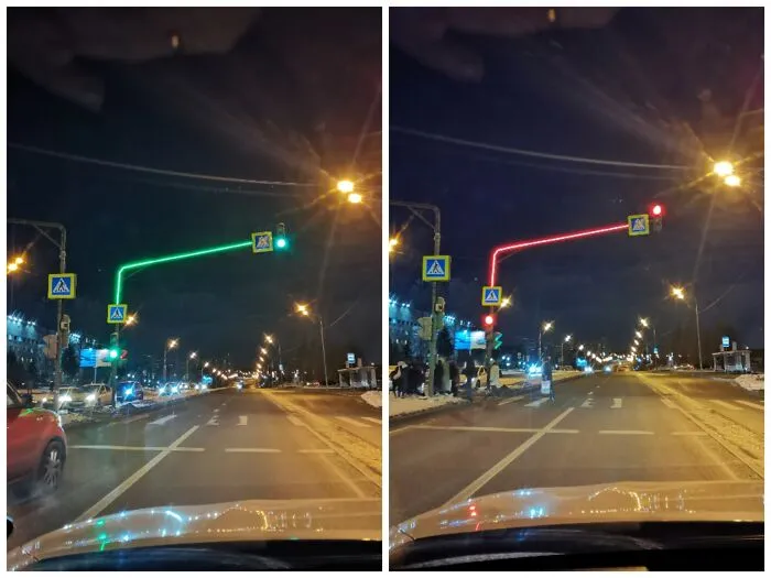 Traffic Light With Shining Pole