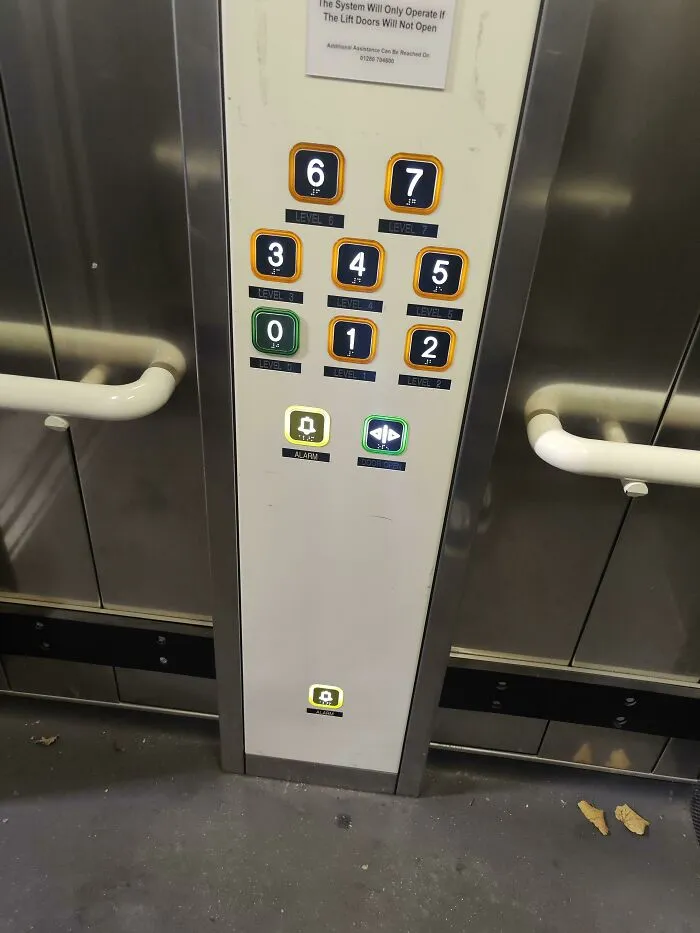 Lift Emergency Button At Floor Level Too Should You Collapse (Or Are Incredibly Short). UK