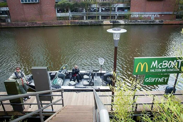 This Mcdonalds Has A "Drive-Thru" For Boats. Located In Hamburg, Germany