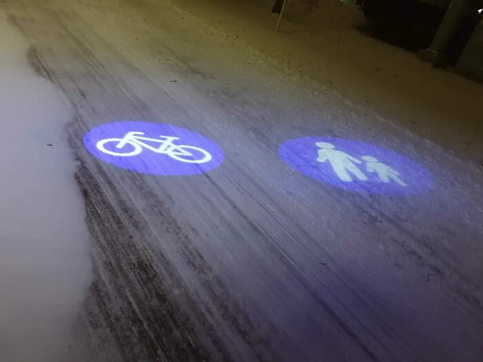Projected Markings In Oulu, Finland, When Snow Covers The Ones Painted On The Street