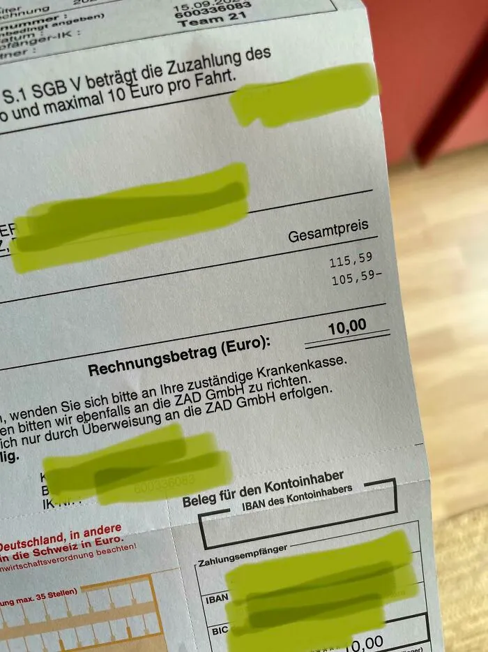 This Is How Much An Emergency Ambulance Ride Ended Up Costing Me In Germany (10.00€)