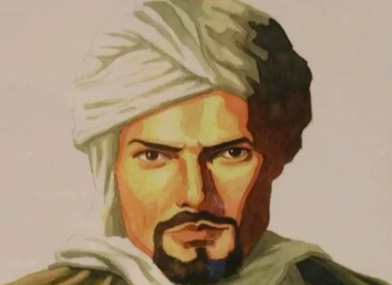 Illustration of Ibn Battuta wearing a white turban. This image is part of a general knowledge quiz about exploration.