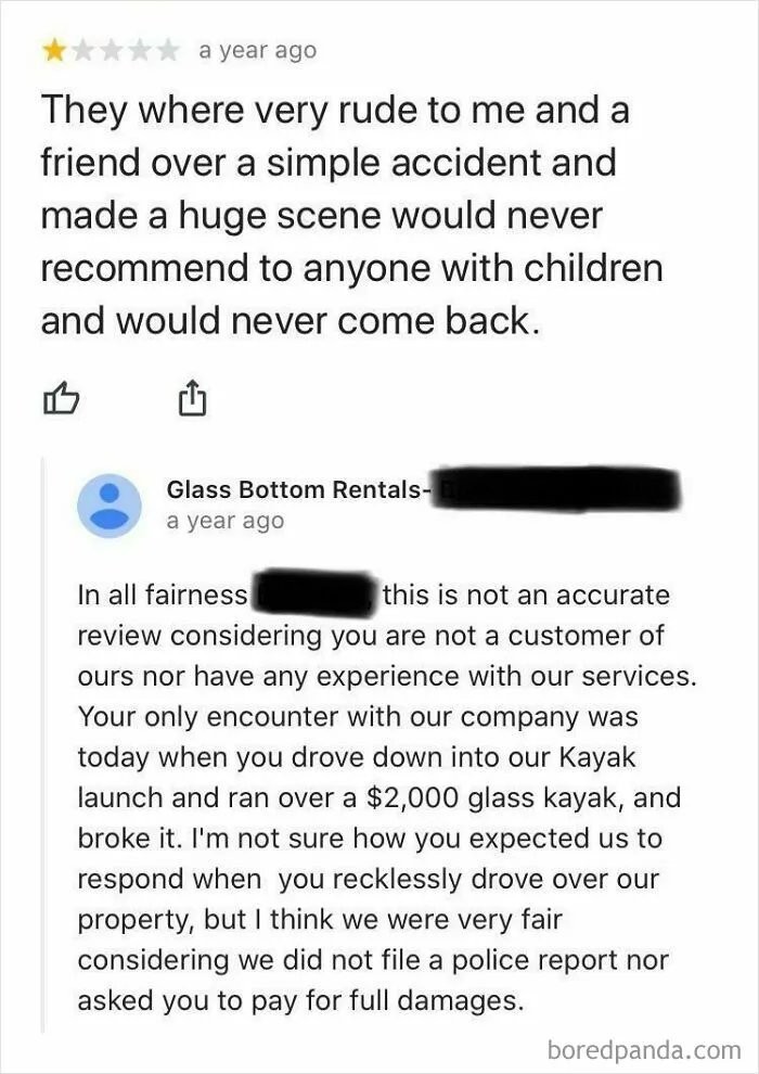 Stumbled Upon This While Browsing Kayak Rentals. Can’t Believe This Guy Left A Bad Review After What He Did