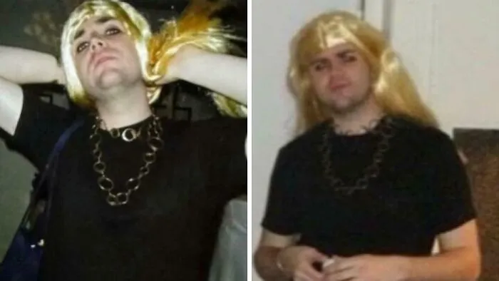 Foto insólita de JD Vance con peluca rubia y cadenas plateadas en una fiesta universitaria de Halloween.