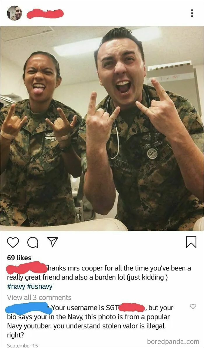 Man Pretends To Be A Sergeant, Says He Is In The Navy, Then Deletes Account After Being Called Out