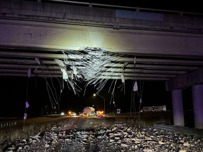 Oversized And Overheight Load Destroys Overpass.  Bridge Cannot Be Repaired And Has To Be Demolished.  This Was On I-90 In Washington State