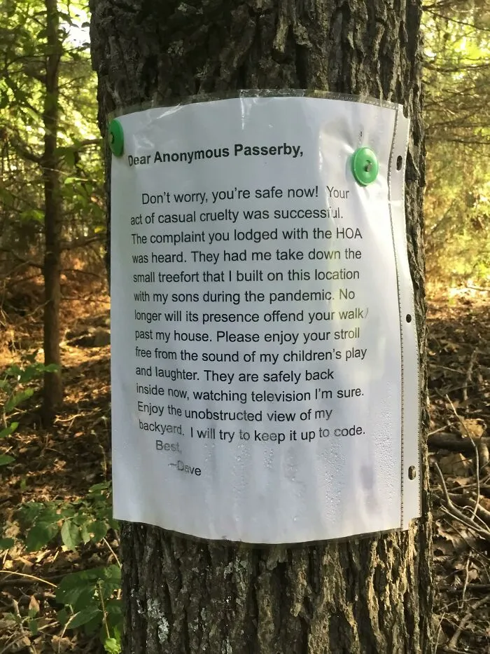 Karen Decides That Children’s Fun Isn’t Enough Of A Reason To Have A Tree House