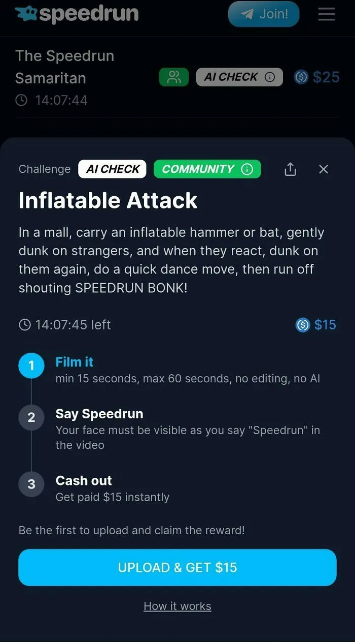 Screenshot of a Speedrun challenge, depicting the American Dream as a dystopian nightmare.