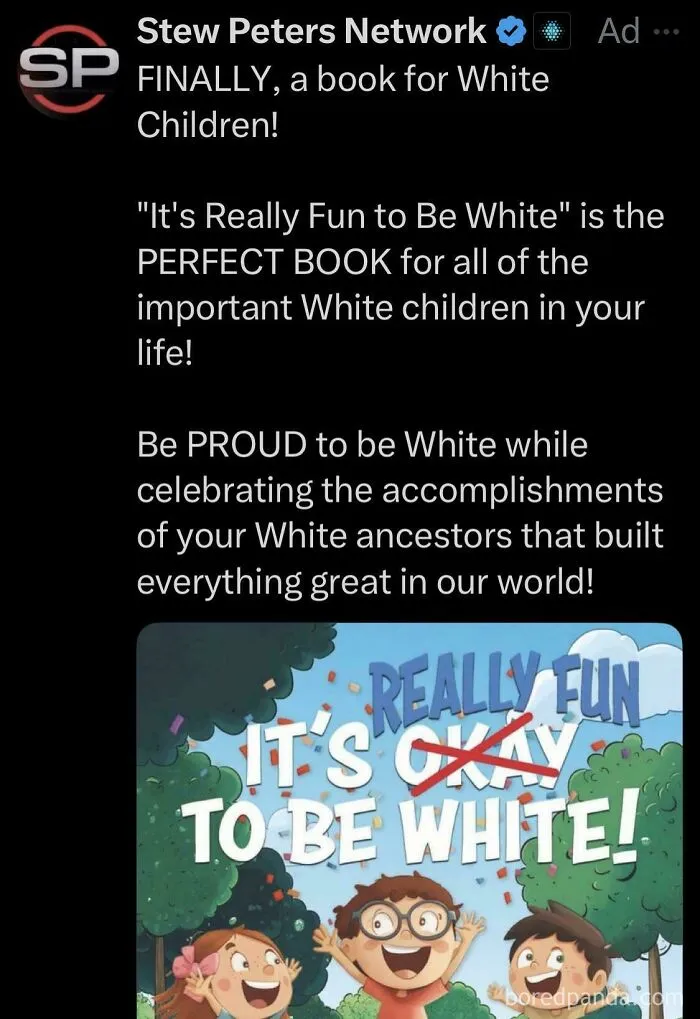 A social media post promoting a controversial book, challenging the American Dream narrative with a dystopian view.