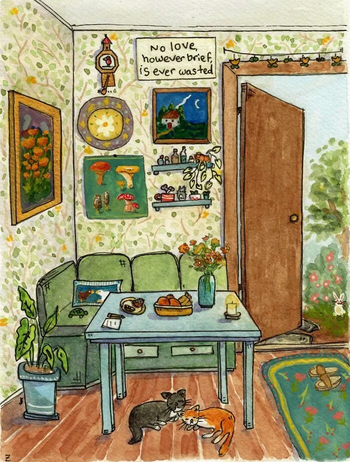 I May Work A Normal Boring Office Job But My Hobby Is Creating Little Imaginary Rooms In Watercolor!