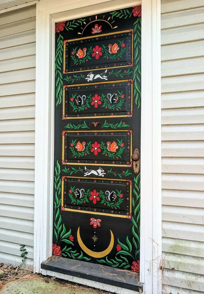 I Painted The Door In Our Back Yard To Tell The Story Of Our Dog The Squirrel Chaser (Who Sometimes Runs Into Skunks Instead 🦨)