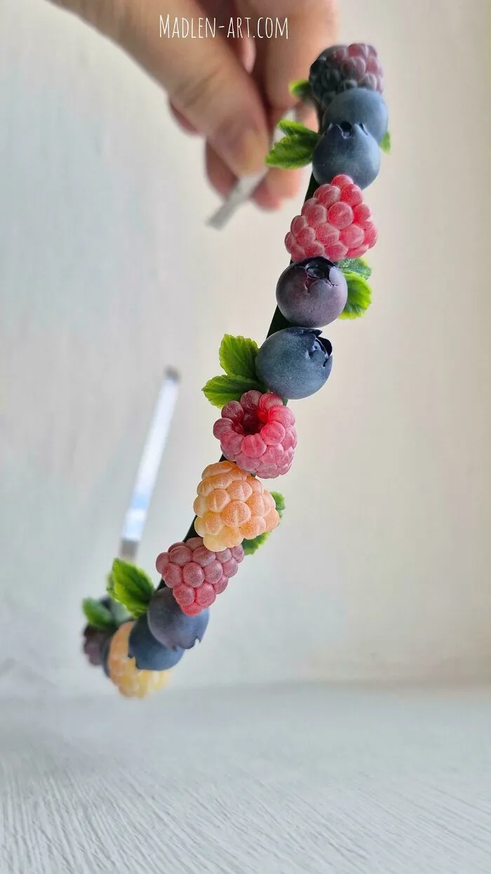 Raspberry And Blueberry Headband, Made By Me From Baking Polymerclay