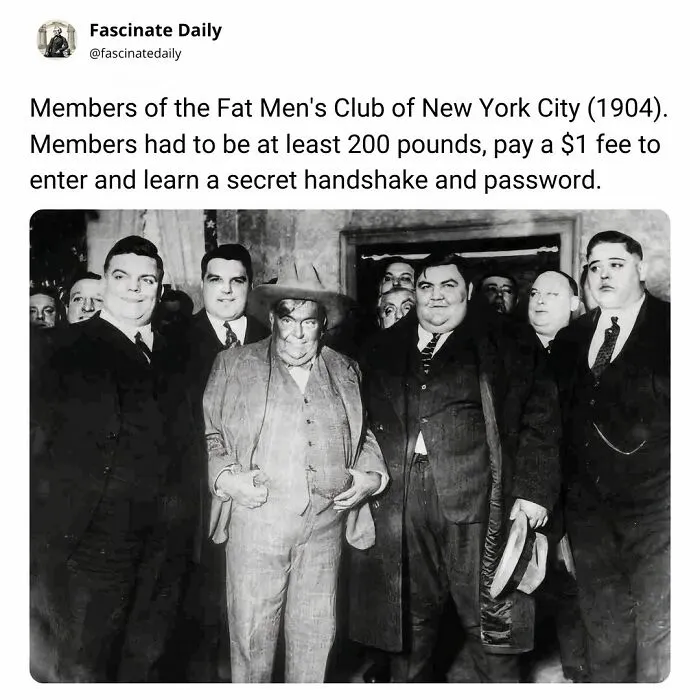 Members of Fat Men's Club New York City 1904 in black and white photo