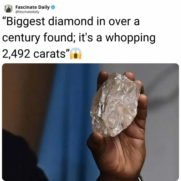 Hand holds the biggest diamond found in over a century weighing 2,492 carats