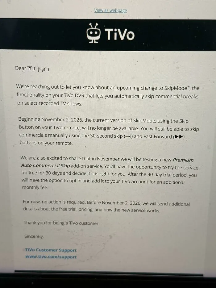 Take A Feature Away And Sell It Back To Me In The Same Email, Really Tivo?