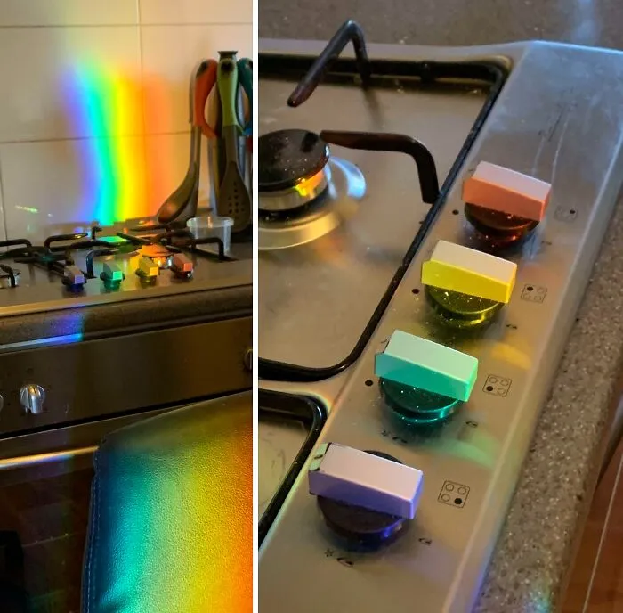 The Sun Shining Through My Fish Tank Aligned Perfectly On Each Knob