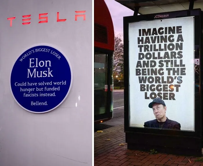 Activist Group Everyone Hates Elon Installed A Plaque And Poster At London Tesla Showroom As Musk Is Awarded Trillion Dollar Tesla Pay Package