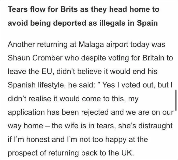 I Never Thought That Voting To Leave Europe Would Mean That I Had To Leave Europe, Weeps Deluded Man