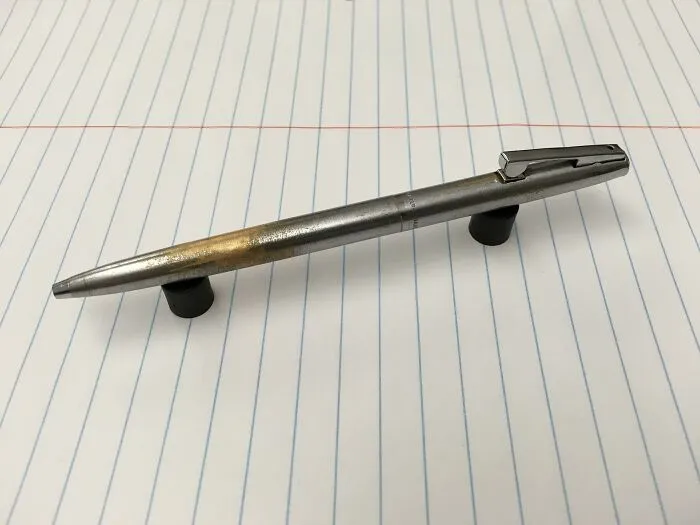 My Sheaffer Reminder Ballpoint Pen. This Has Been In My Pocket Every Weekday For The Last 15 Years. It Used To Belong To My Grand-Father. I Know He Used It Because The Brass Was Already Starting To Wear Through When I Got It. They Still Make The Refills For It
