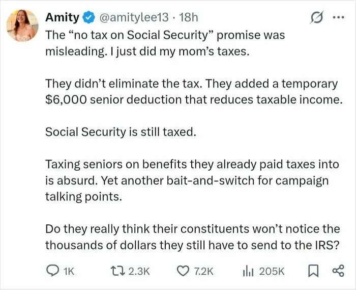 Woman Realizes "No Tax On Social Security" Was A Lie