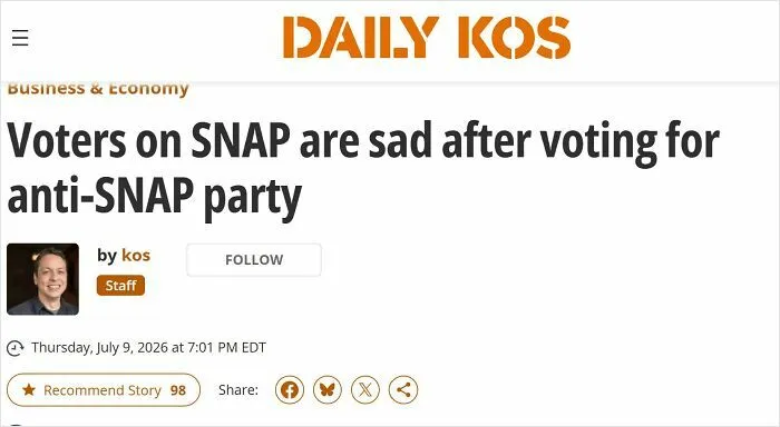 Voters On Snap Are Sad After Voting For Anti-Snap Party