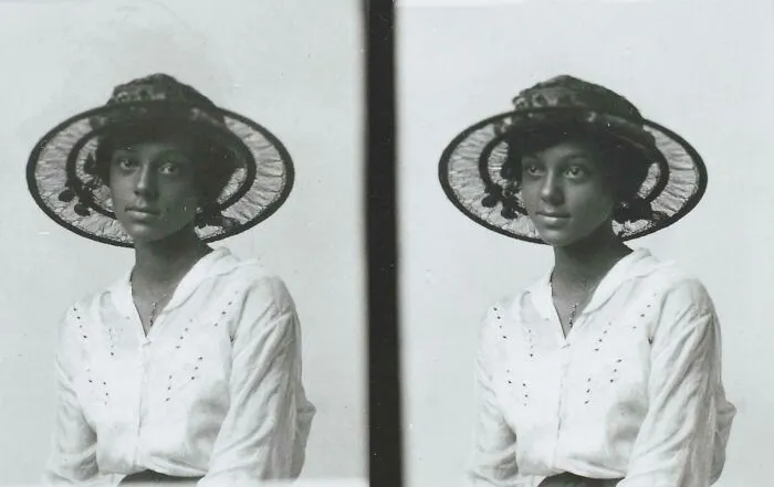 Young Lady Posing For Her Double Shot, Junction City, Kansas, 1917. Glass Negative