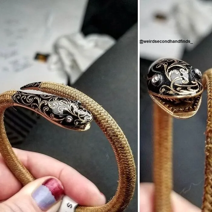 When You Find A Nifty Bracelet In The Charity Shop Only To Come And Find That It's An Mid 19th Century Victorian Mourning Bracelet Made From Solid Gold And Tightly Woven Human Hair