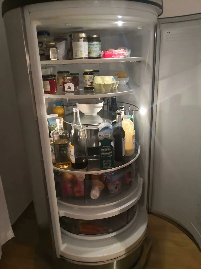Our Refrigerator Has Revolving Levels So You Can Reach Everything Easily